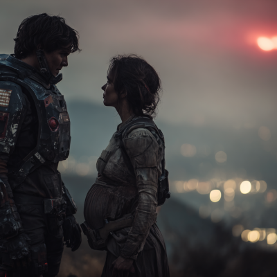 Couple standing on a ledge